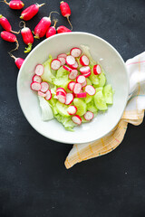 salad radish vegetable  cucumber, lettuce leaf fresh healthy meal food snack on the table copy space food background