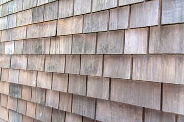 Wooden gray shingle wall siding at San Francisco, California