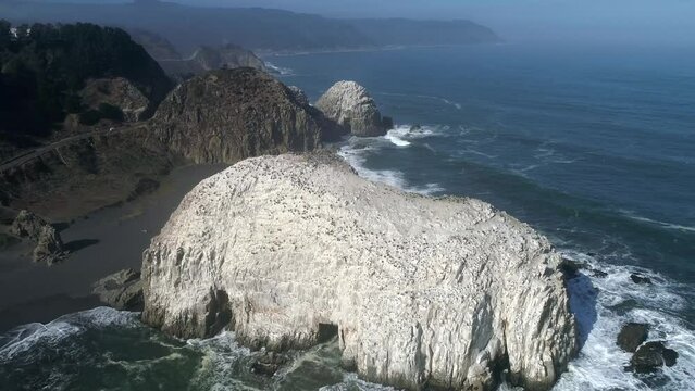 Aerial View Of Piedra de la Piramide, Church Stone At Constitucion, Maule, Chile.