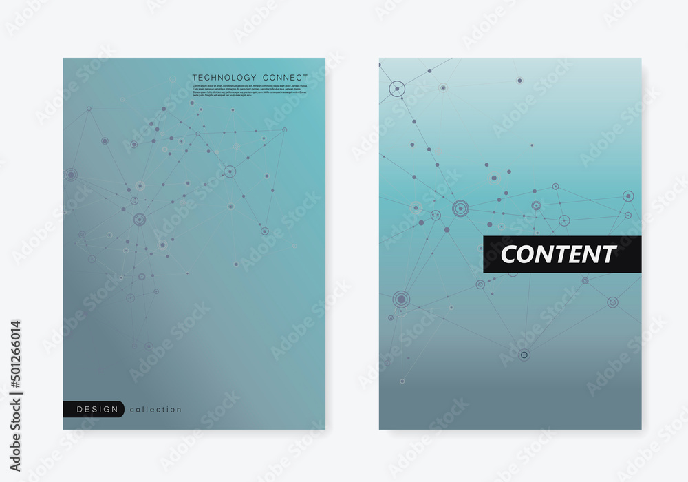 Poster abstract molecules cover template. vector design element shapes. vector physics background. technolo