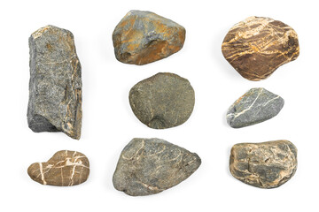 Various rocks isolated on white background