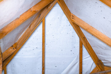 Insulated roof close-up. Hydrobarrier joints. roof rafters