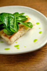 Fototapeta na wymiar Pike perch fish fillet with spinach leaves