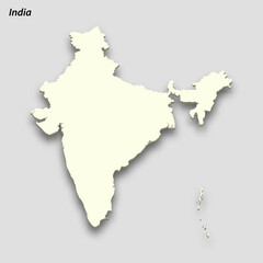 3d isometric map of India isolated with shadow