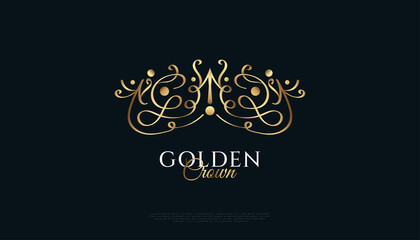 Fototapeta na wymiar Luxury Golden Crown Logo Design. Royal King or Queen Crown Logo or Icon. Elegant Diadem Vector Illustration