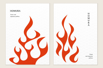 Fire, Flame, Template for cover layout, poster, flyer, etc, with Japanese pattern