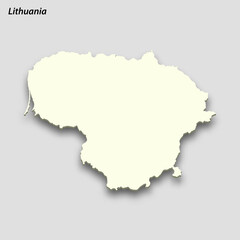 3d isometric map of Lithuania isolated with shadow