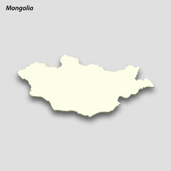 3d isometric map of Mongolia isolated with shadow