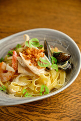Pasta with shrimp and mussels