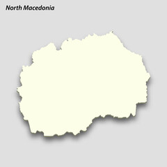 3d isometric map of North Macedonia isolated with shadow