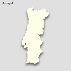3d isometric map of Portugal isolated with shadow