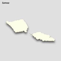 3d isometric map of Samoa isolated with shadow