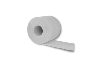 Sanitary, Large parts of one clean roll of toilet paper lie on a white background, the napkin is a light paper or light crepe paper.Toilet paper  Open roll mockup isolated.3d rendering.
