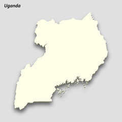 3d isometric map of Uganda isolated with shadow