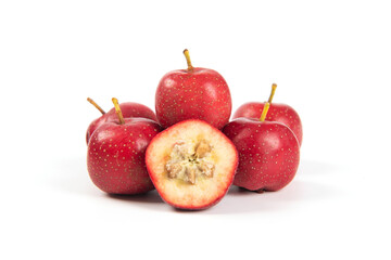 cut of hawthorn fruits isolated on white backgrounds.