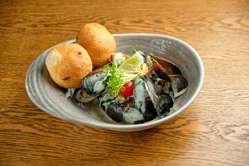 Salad with mussels vegetables