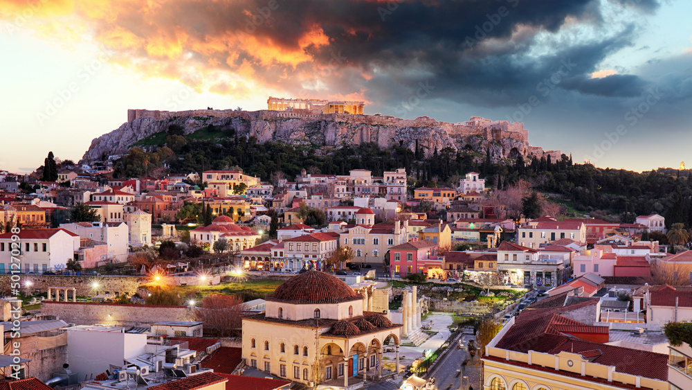 Canvas Prints Athens and the Parthenon Temple of Acropolis during sunrise, Greece