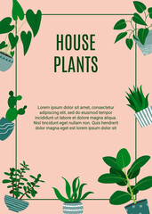 Flyer for houseplants store. Florarium, home garden, greenhouse, gardening and potted plant concept
