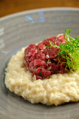 Risotto with tartare sauce and cheese