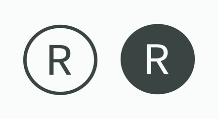 R - Registered trademark vector icon symbol set isolated. Register in circle flat isolated symbol 