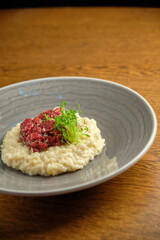 Risotto with tartare sauce and cheese
