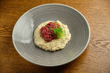 Risotto with tartare sauce and cheese
