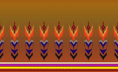 Ikat art motif, ethnic ethnic costume fabric pattern on orange-yellow gradient background.