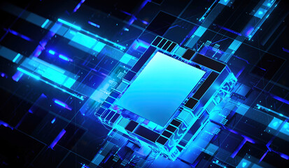 Obraz premium 3D rendering of cyberpunk AI. Circuit board. Technology background. Central Computer Processors CPU and GPU concept. Motherboard digital chip. Tech science background.