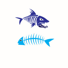 Fishbone icon, fishbone isolated skeleton vector silhouette.