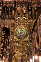 Strasbourg Cathedral front at night