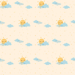 a seamless pattern of sun and clouds