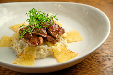 Risotto with tartare sauce and cheese