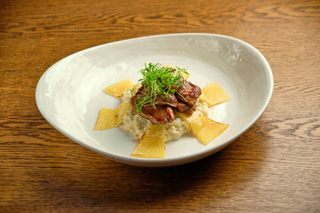 Risotto with tartare sauce and cheese