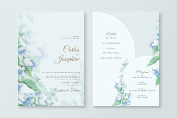 Fototapeta na wymiar Geometric Wedding Invitation Template with Blue Flower