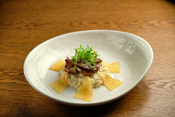 Risotto with tartare sauce and cheese