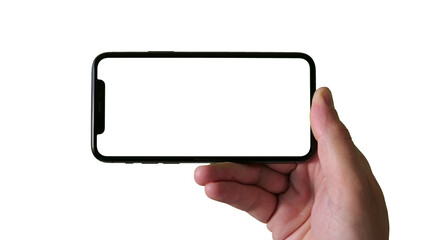 Smartphone with hand isolated on white background