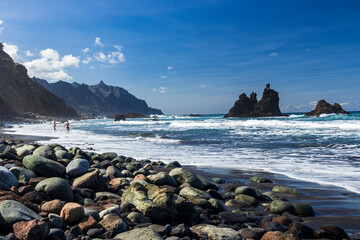Frolicking on the natural beautiful beach of playa de Benijo in north Tenerife Canary Islands Spain © SuxxesPhoto