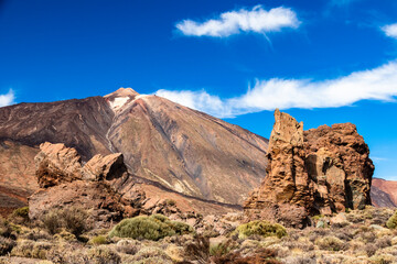 Dramatic view from the ground up of the volcano pico de Tiede on Tenerife Canary Islands Spain