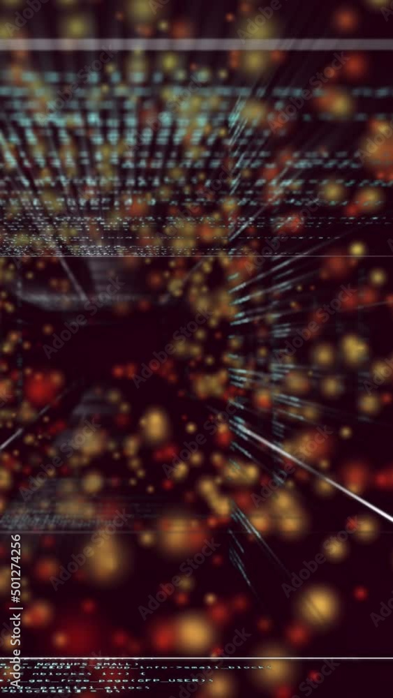 Poster animation of yellow dots over data processing on black background