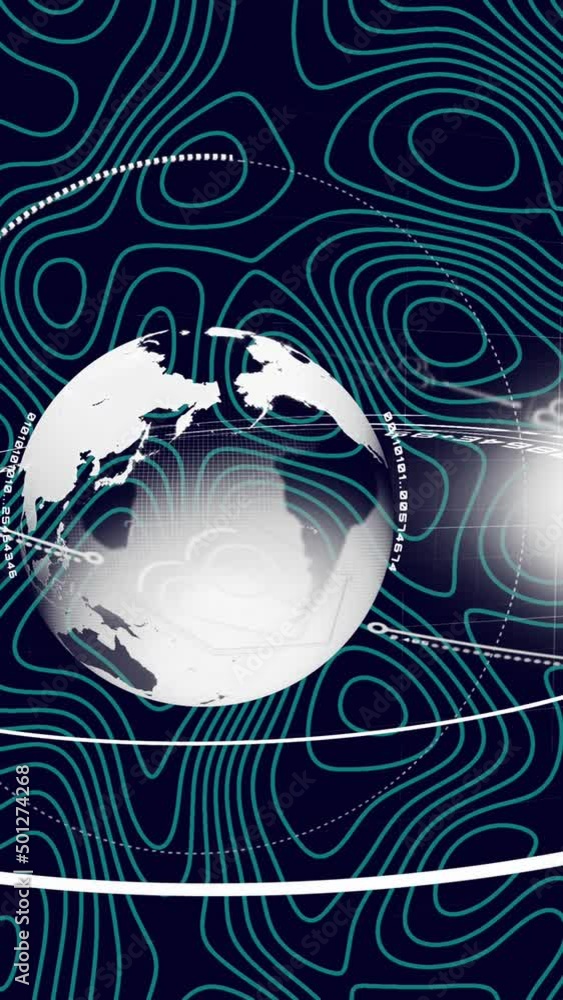 Poster animation of globe over black background with isohypses