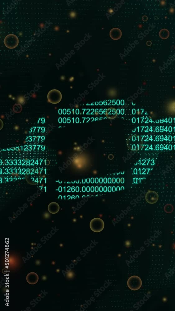 Poster animation of block chain over black background with circles