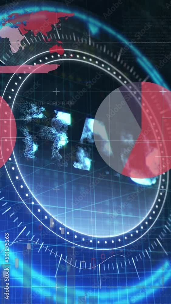 Poster animation of ukraine hryvnia symbol on rotating safe lock over graphs and processing data