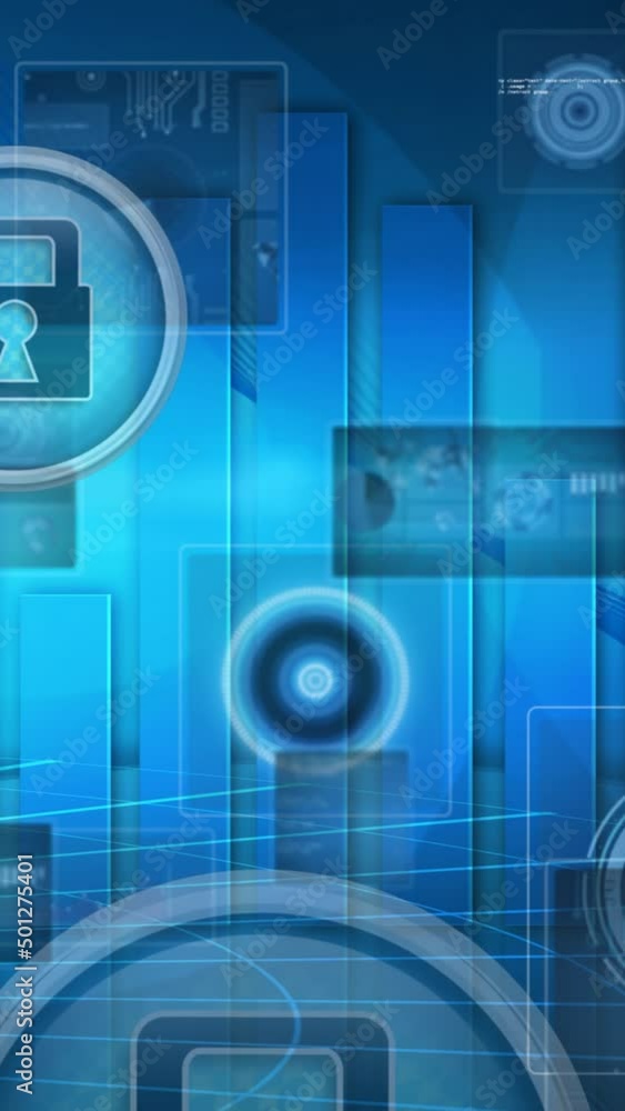 Poster animation of data processing over blue background