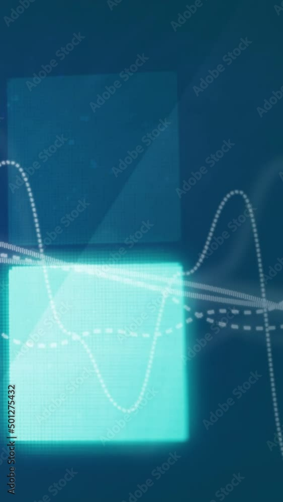 Poster animation of data processing and loading bar over blue background