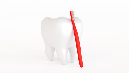 Tooth icon with toothbrush, dental care concept, 3D rendering.