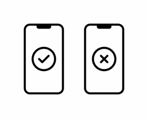 Check Mark and Cross Icon Vector on Smartphone Screen Illustration