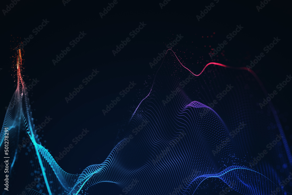 Poster Abstract colorful wireframe on dark wallpaper with mock up place. Technology and designer backgrounds concept. 3D Rendering.