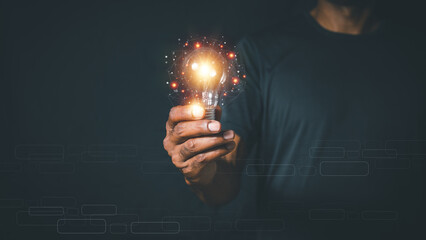 Man hands holding light bulb for Concept new idea concept with innovation and inspiration, innovative technology in science and communication concept, © Kamonwan