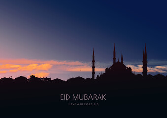 Eid Mubarak Islamic Design Mosque, The Blue Mosque, (Sultanahmet Camii), Istanbul, Turkey.