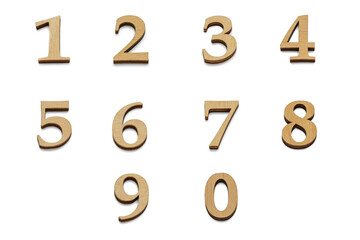 Set of arabic numerals from of wood, isolated on a white background